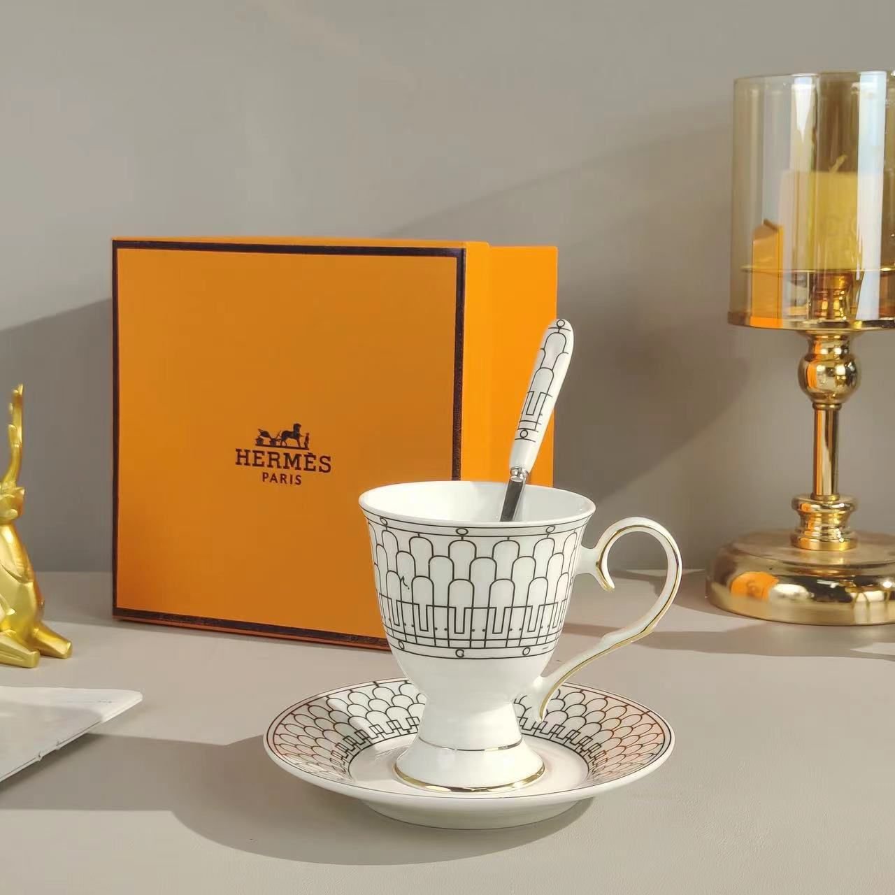 Hermes Bone China Coffee High foot Trophy 3-piece set ðŸ’™ vintage - Image 3 of 6